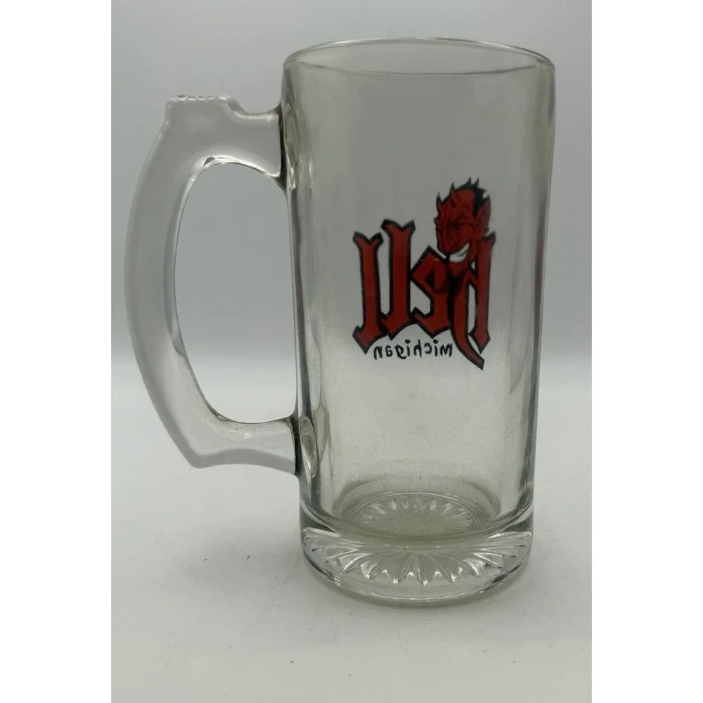 Vintage Hell Michigan Devil Logo Glass Beer Mug Stein Souvenir Barware